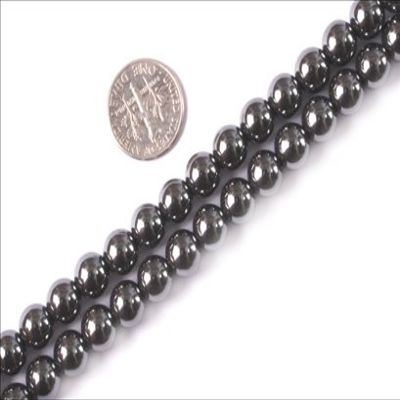 8mm round gemstone black hematite beads strands 15"