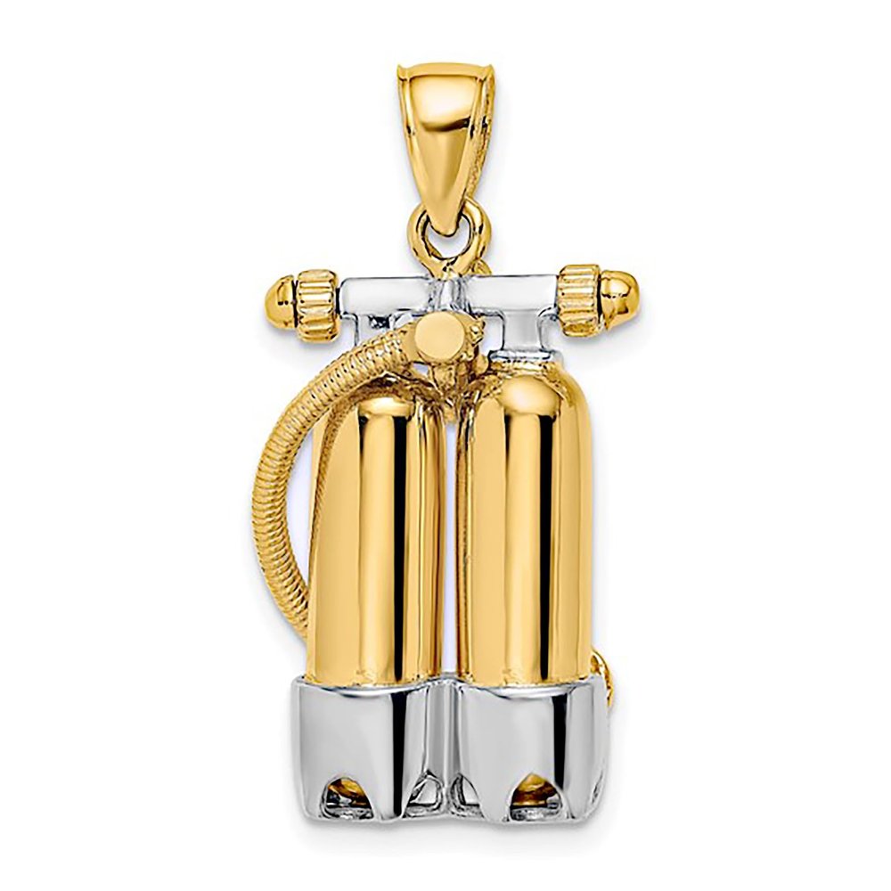 14k Two-Tone Gold Sports Charm Pendant, 3-D Double Scuba Tanks With Air Hose