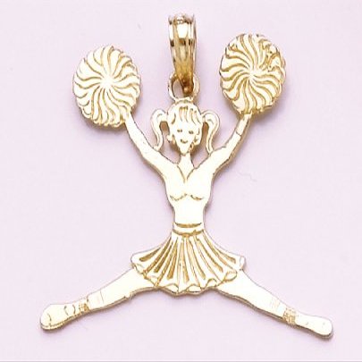 14k Yellow Gold Charm Cheerleader Jumping In Splits Pom-poms