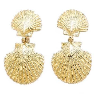 14k Yellow Gold Double Scallop Dangle Earrings
