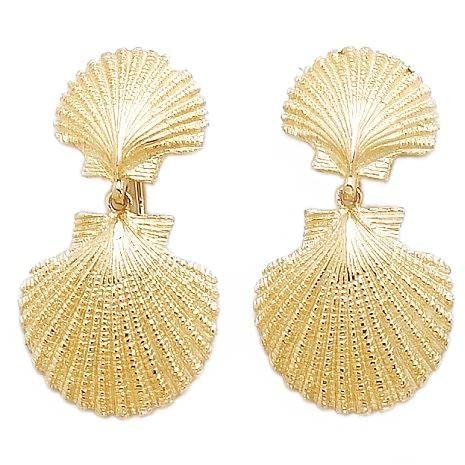 14k Yellow Gold Double Scallop Dangle Earrings