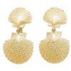 14k Yellow Gold Double Scallop Dangle Earrings view 1