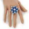 Avalaya Large Dimensional Clear/Blue Diamante Narcissus Cocktail Ring In Rhodium Plating - 40mm Diameter - Size 7/8 (Adjustable) view 3
