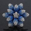 Avalaya Large Dimensional Clear/Blue Diamante Narcissus Cocktail Ring In Rhodium Plating - 40mm Diameter - Size 7/8 (Adjustable) view 4