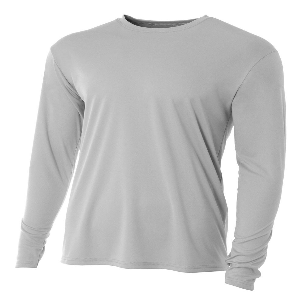 A4 Youth Cooling Performance Crew Long Sleeve T-Shirt, Silver, Small
