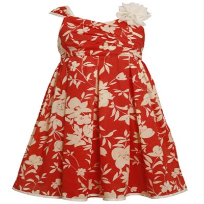 Bonnie Jean Little Girls 4-6X Coral and Ivory Crossover Side Pleat Floral Print Dress, Coral,5