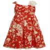 Bonnie Jean Little Girls 4-6X Coral and Ivory Crossover Side Pleat Floral Print Dress, Coral,5 view 1