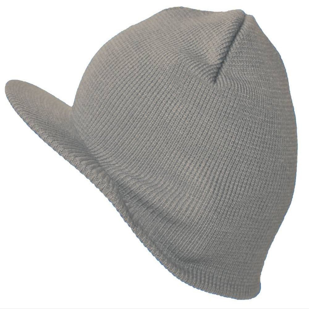TOP HEADWEAR Winter Beanie Hat with Visor Brim Warm Knit Cuffless Beanie Cap, Grey