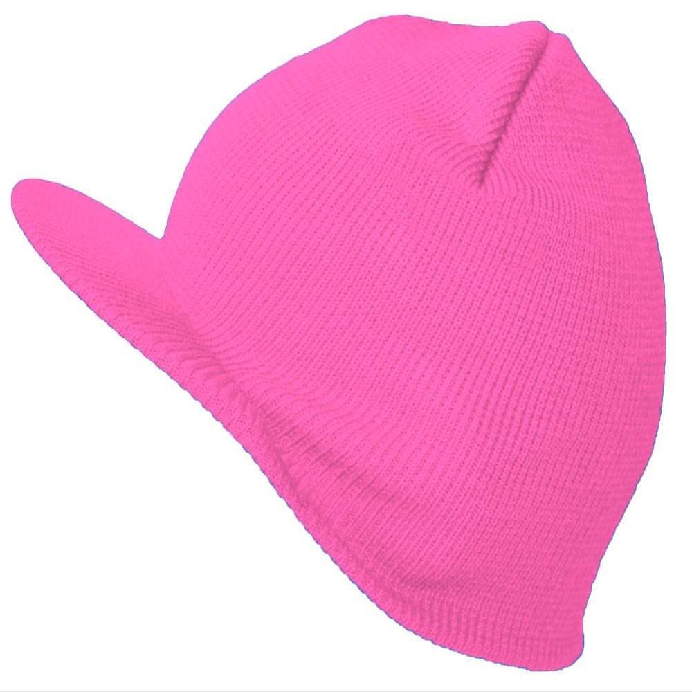TOP HEADWEAR Winter Beanie Hat with Visor Brim Warm Knit Cuffless Beanie Cap, Hot Pink