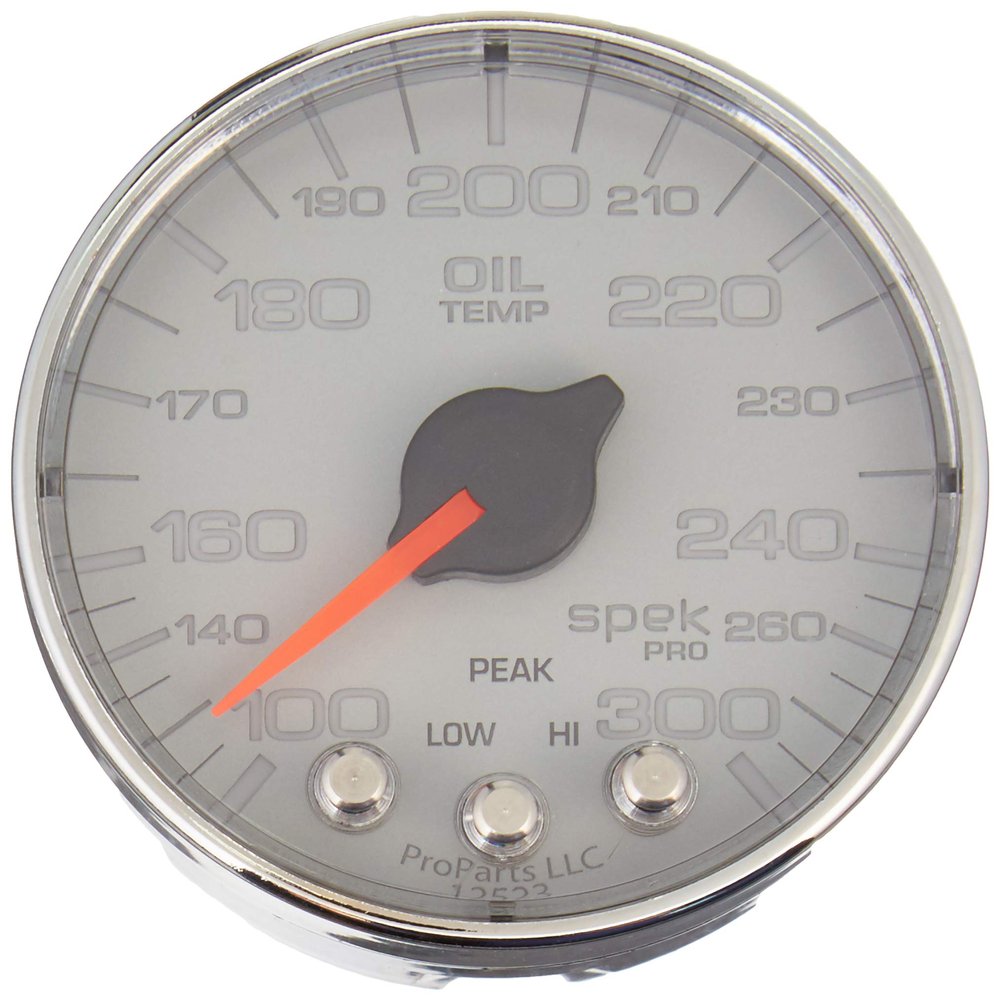AUTO METER P322218 Gauge Oil Temp (Spek-Pro 2 1/16", 300f, Stepper Motorwith Peak & Warn, Slvr/Chrm, Spek-Pro)