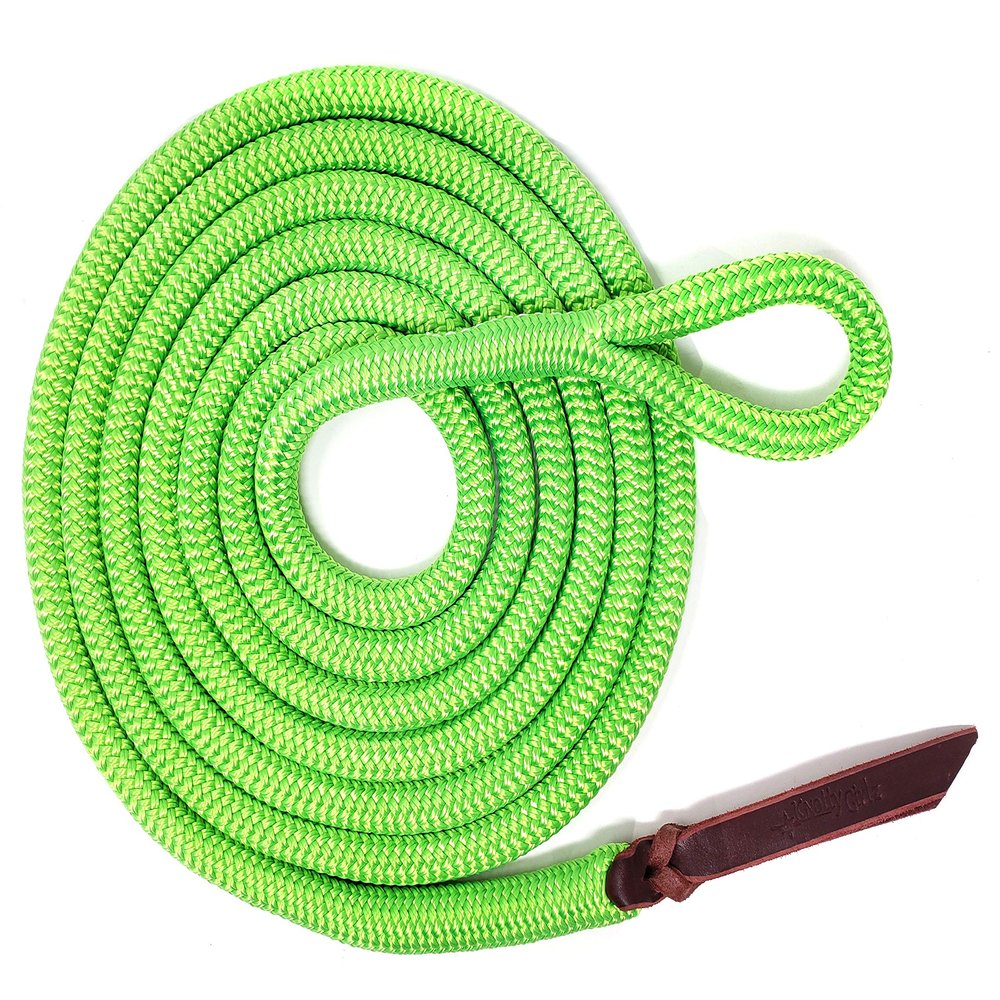 Knotty Girlz Double Braid Lead Rope with Eye Splice Loop, 12-14FT Lengths (Neon Green, 14 ft.)