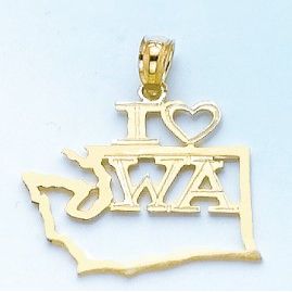 14k Yellow Gold Charm Washington State I "heart" Cut-out