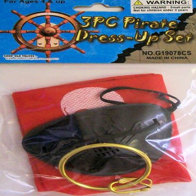 Pirate Black Eye Patch Set with NonWoven Scarf & Gold Earring