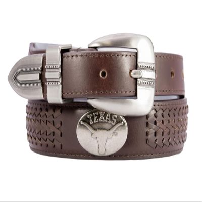 ZEP-PRO NCAA Texas Longhorns Men's Braided Leather Belt  Full Grain Brown Strap With Emblem Conchos  1.25" Wide Collegiate Accessory With Silver Tip, Size 34