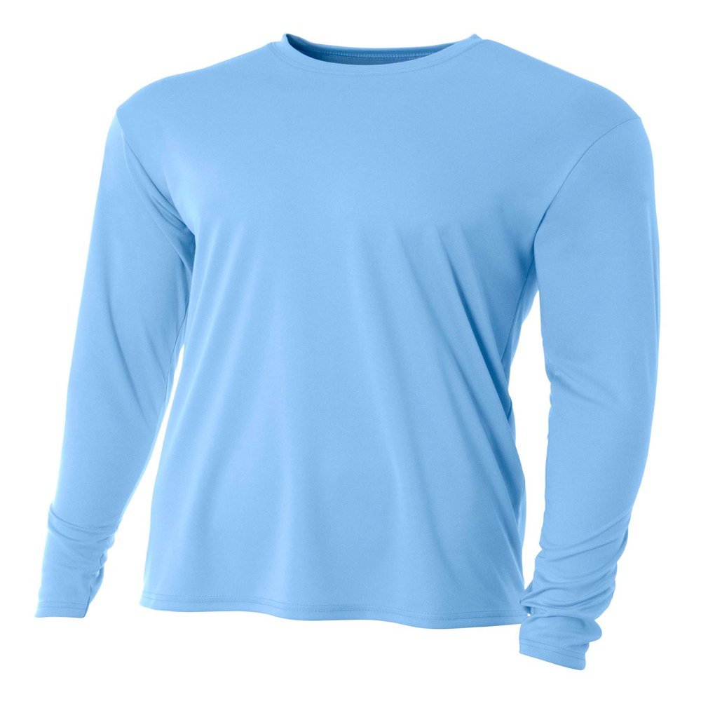 A4 Mens Cooling Performance Long Sleeve Crew, XL, Lt Blue