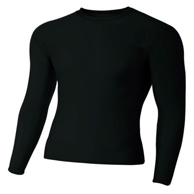 A4 Mens Long Sleeve Compression Crew, 3XL, Black