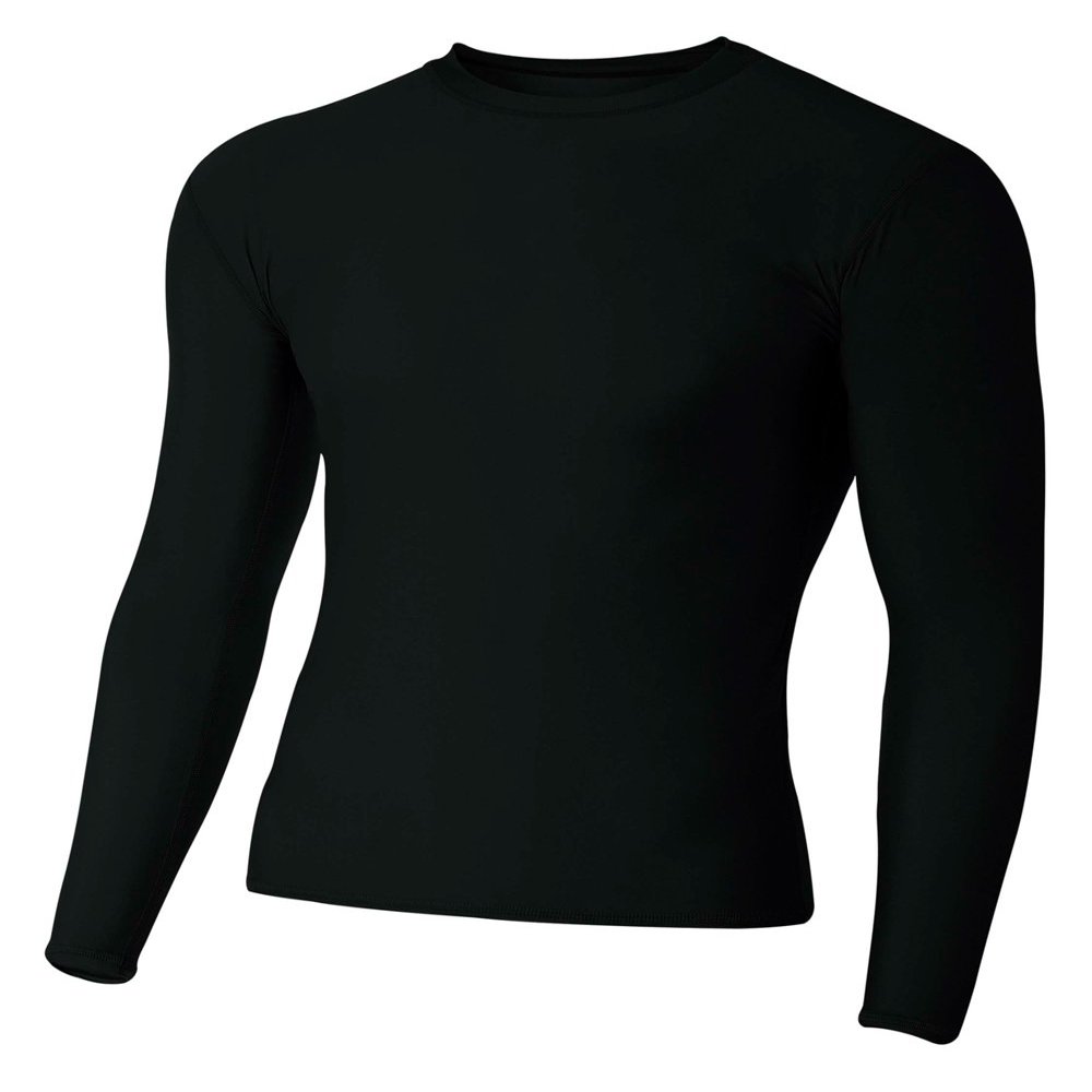 A4 Mens Long Sleeve Compression Crew, 3XL, Black