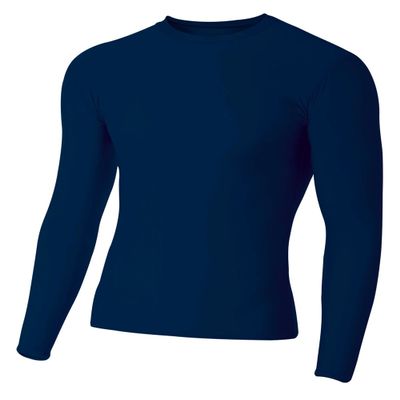 A4 Mens Long Sleeve Compression Crew, XL, Navy