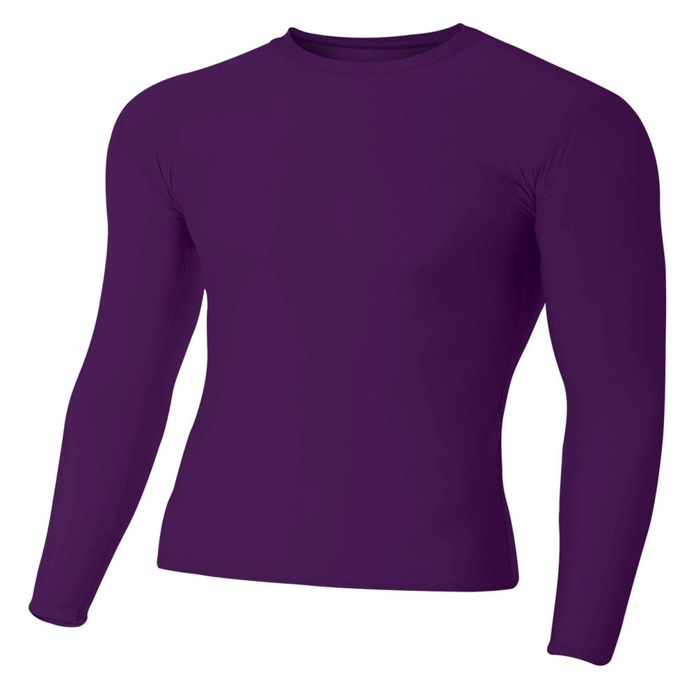 A4 Mens Long Sleeve Compression Crew, 2XL, Purple