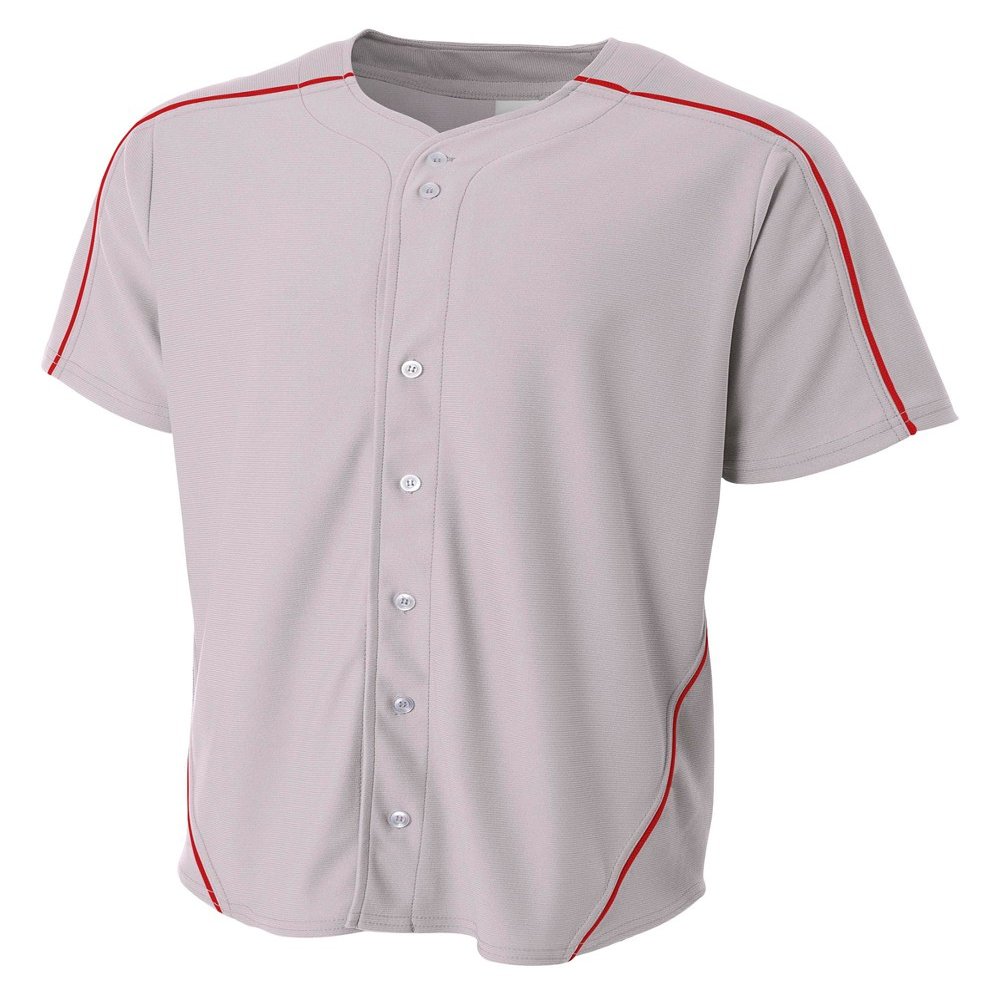A4 Mens Warp Knit Baseball Jersey, 2XL, Grey/Scarlet