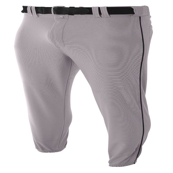 A4 Mens Pro-Style Elastic Bottom Baseball Pant, Small, Gray/Black