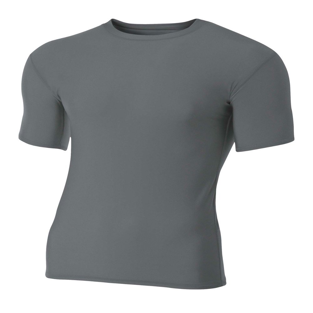 A4 Men's Compression Crew Short Sleeve, Graphite, X-Large