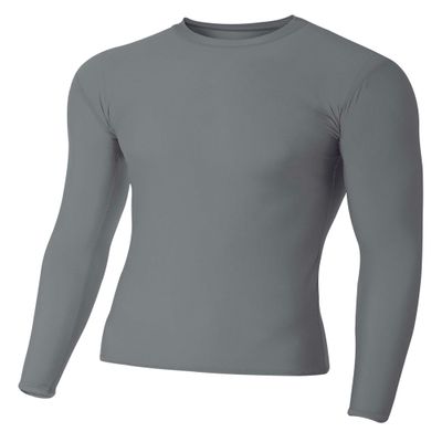 A4 Mens Long Sleeve Compression Crew, Large, Graphite