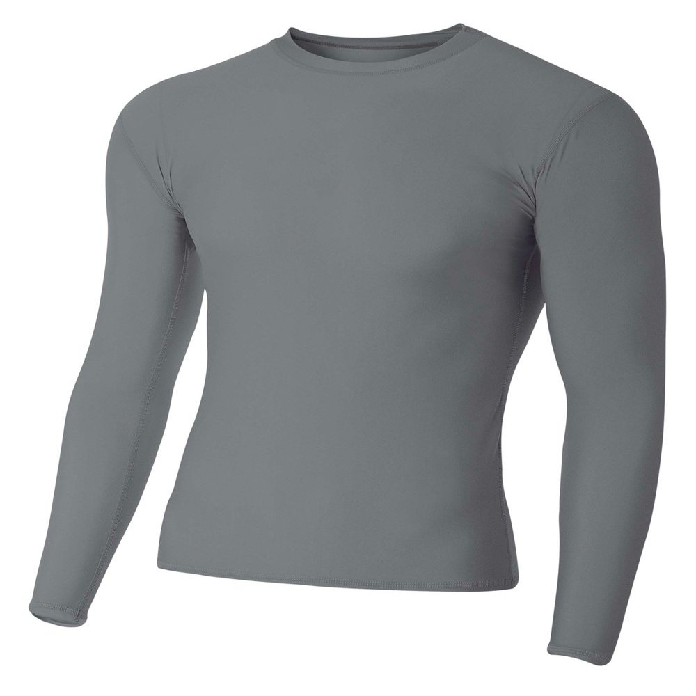 A4 Mens Long Sleeve Compression Crew, Large, Graphite