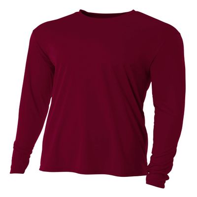 A4 Mens Cooling Performance Long Sleeve Crew, XL, Maroon
