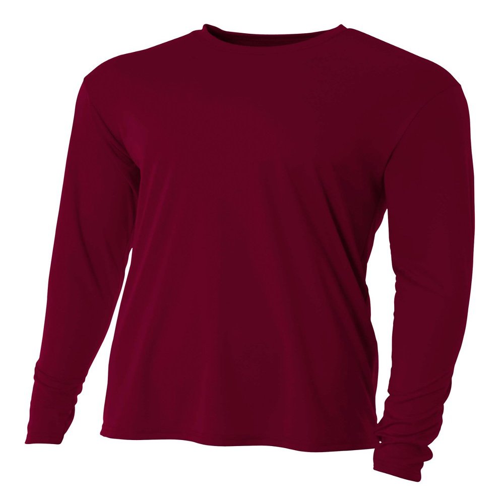 A4 Mens Cooling Performance Long Sleeve Crew, XL, Maroon