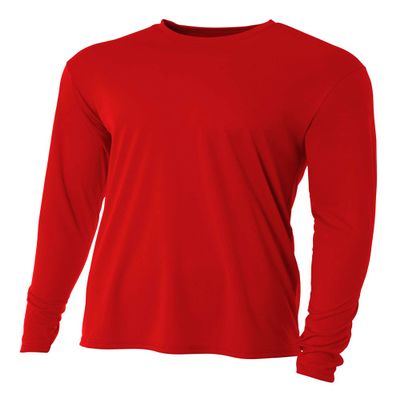 A4 Mens Cooling Performance Long Sleeve Crew, XL, Scarlet