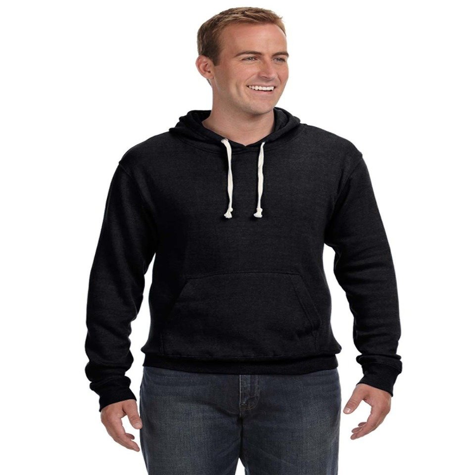 J America Adult Triblend Pullover Fleece Hood L BLACK TRIBLEND