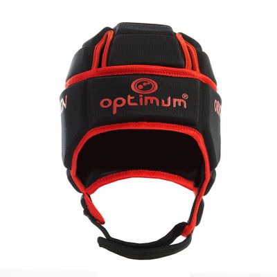 Optimum Senior Origin Rugby and Football Headguard - Full Coverage Scrum Cap | Breathable, Soft-Edged, Lightweight Sports Protective Headgear Black/Red, Small