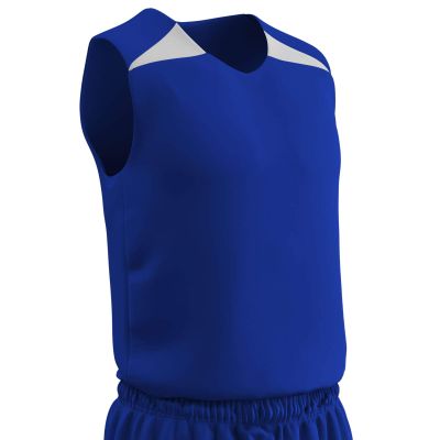 Champro Men's Dri Gear Pro Plus Polyester Reversible Basketball Jersey, Youth Small, Royal, White