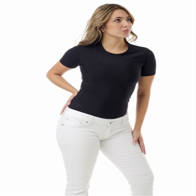 Underworks Women's Microfiber Compression Minimizer Crew Neck T-Shirt, XLarge, Black