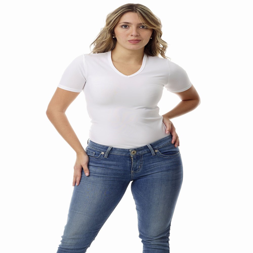 Underworks Women's Microfiber Compression V-Neck T-Shirt, 2X, White