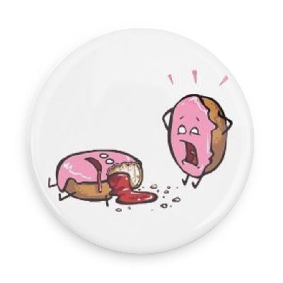 Funny buttons; Sweet Crime Scene Half Eaten Donut 3.0 Inch Pin Back Button