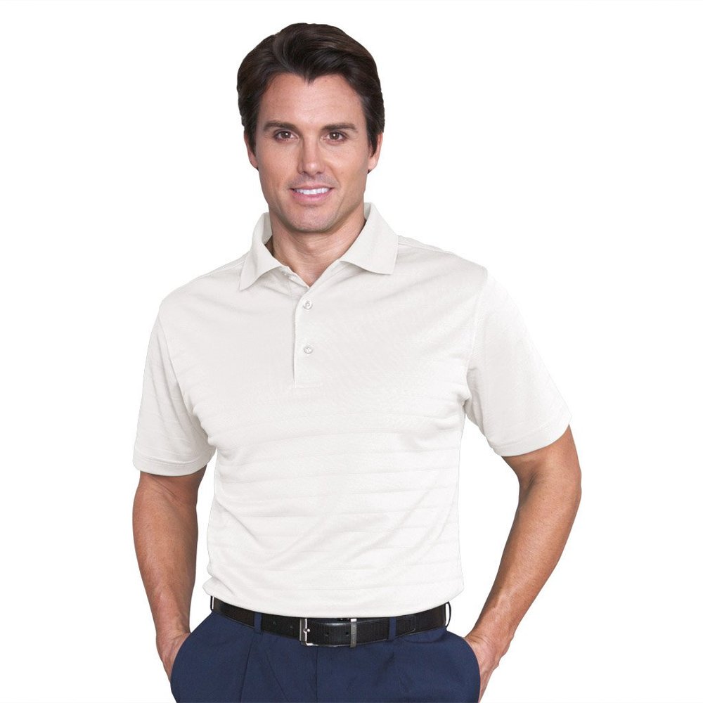 Monterey Club Men's Jacquard Texture Solid Polo Shirt #1067 (White, Small)