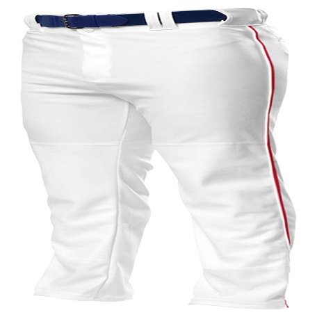 A4 Men's Side Seam Performance Warp-Knit Baseball Pant, M, White/Scarlet Red