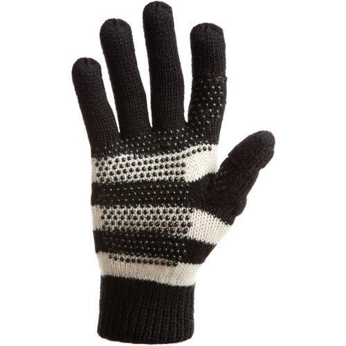 Freehands Women's Stripe Wool Knit Gloves, Black/Ivory