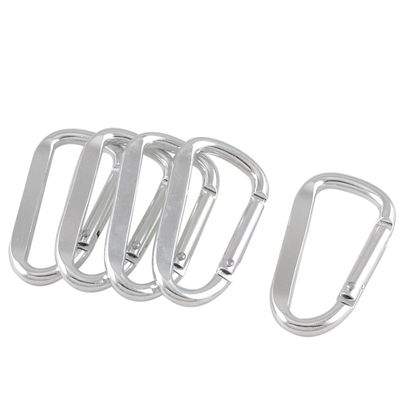 uxcell a12120500ux0509 5 Pcs Silver Tone D Shaped Aluminum Alloy Carabiner Hook Keychain