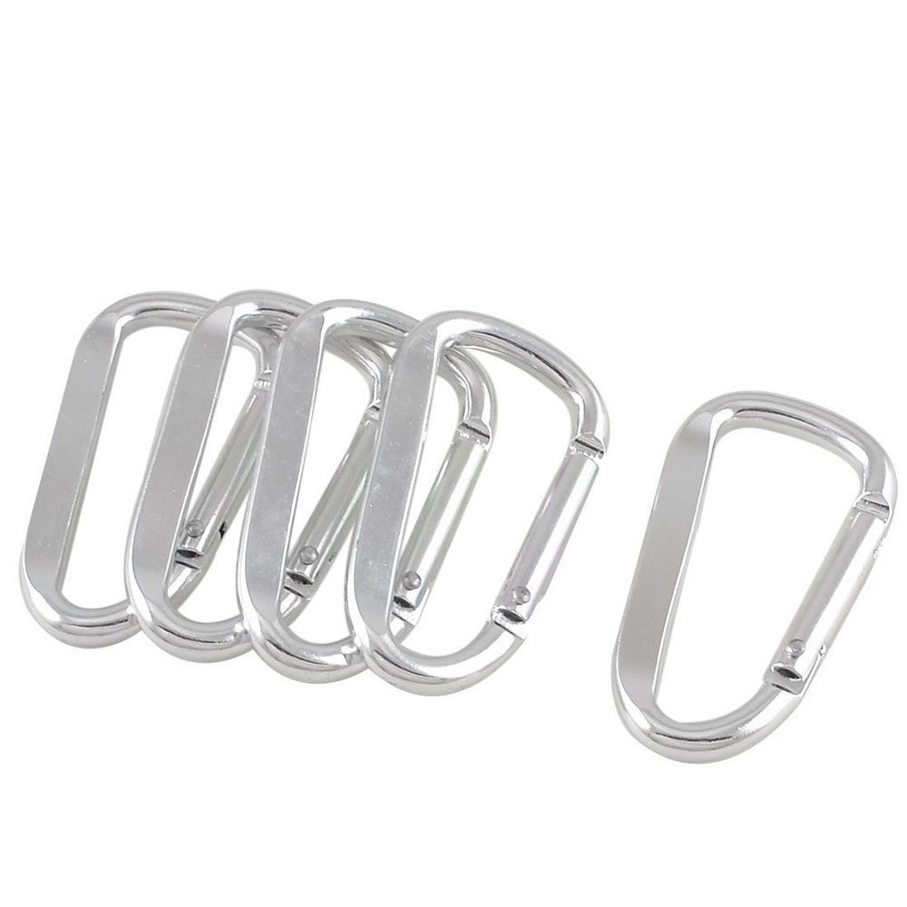 uxcell a12120500ux0509 5 Pcs Silver Tone D Shaped Aluminum Alloy Carabiner Hook Keychain