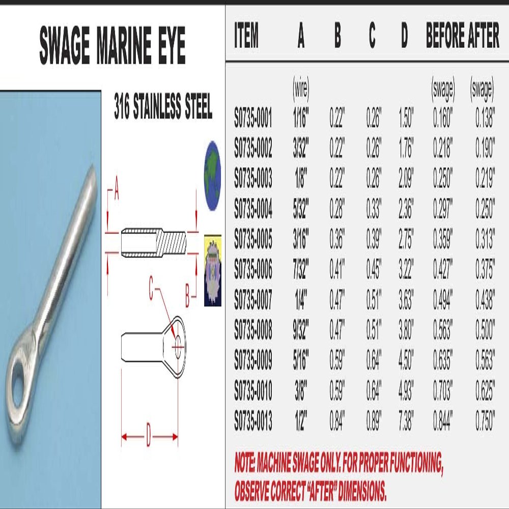 316 Stainless Steel Swage Marine Eye 1/4" (S0735-0007)