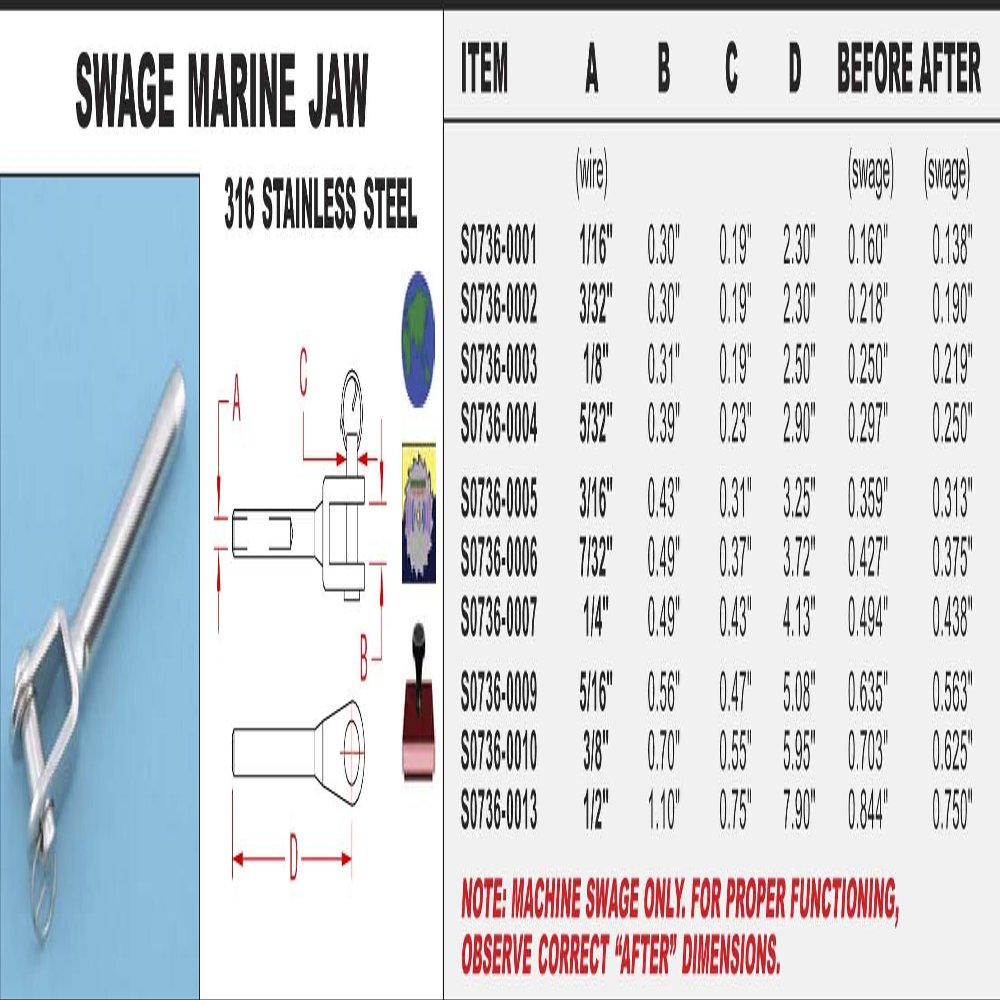 316 Stainless Steel Swage Marine Jaw 3/8" (S0736-0010)