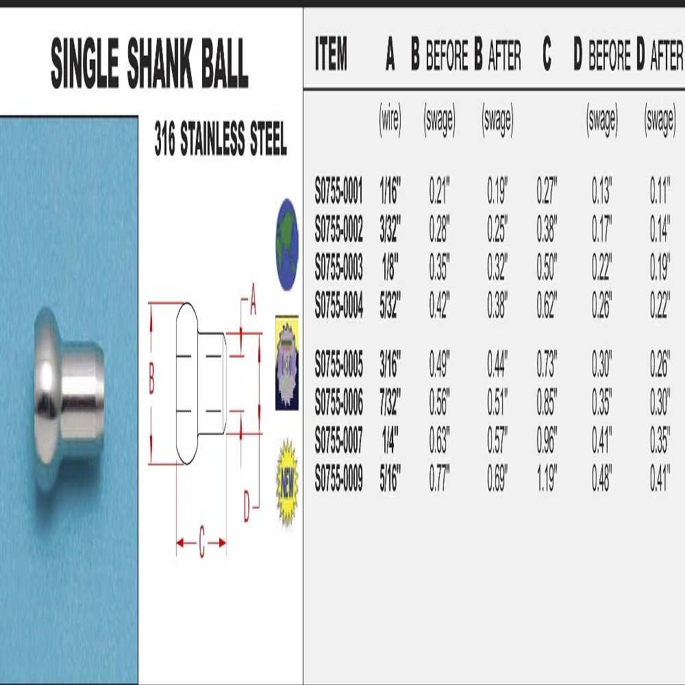 316 Stainless Steel Single Shank Ball 1/16" (S0755-0001)