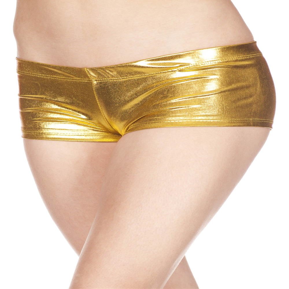 MUSIC LEGS Women's Metallic Mini Booty Shorts, Gold, One Size