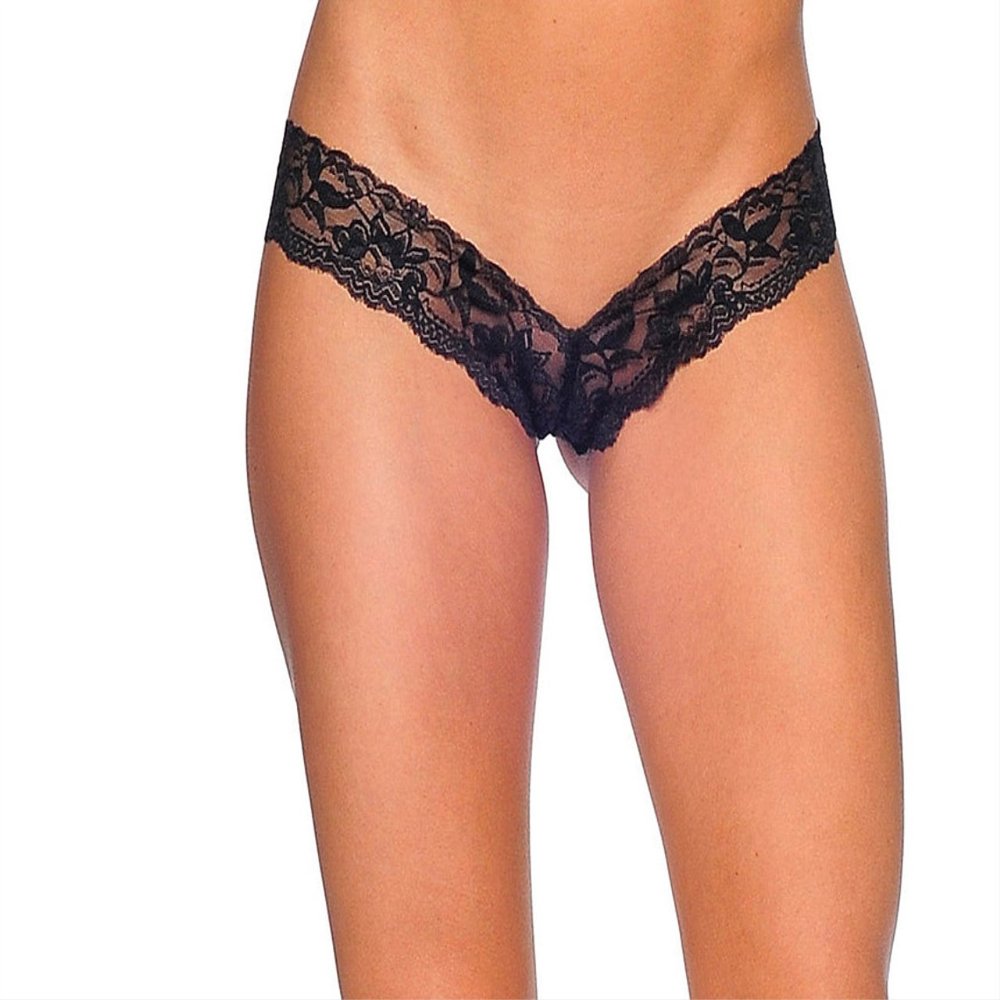 BodyZone Women's Lace V Front Thong Underwear, Black, One Size
