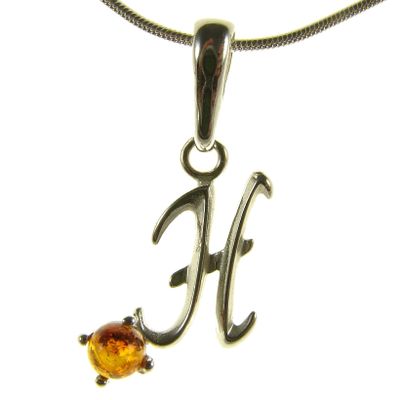 BALTIC AMBER AND STERLING SILVER 925 DESIGNER ALPHABET LETTER H PENDANT JEWELLERY JEWELRY (NO CHAIN)