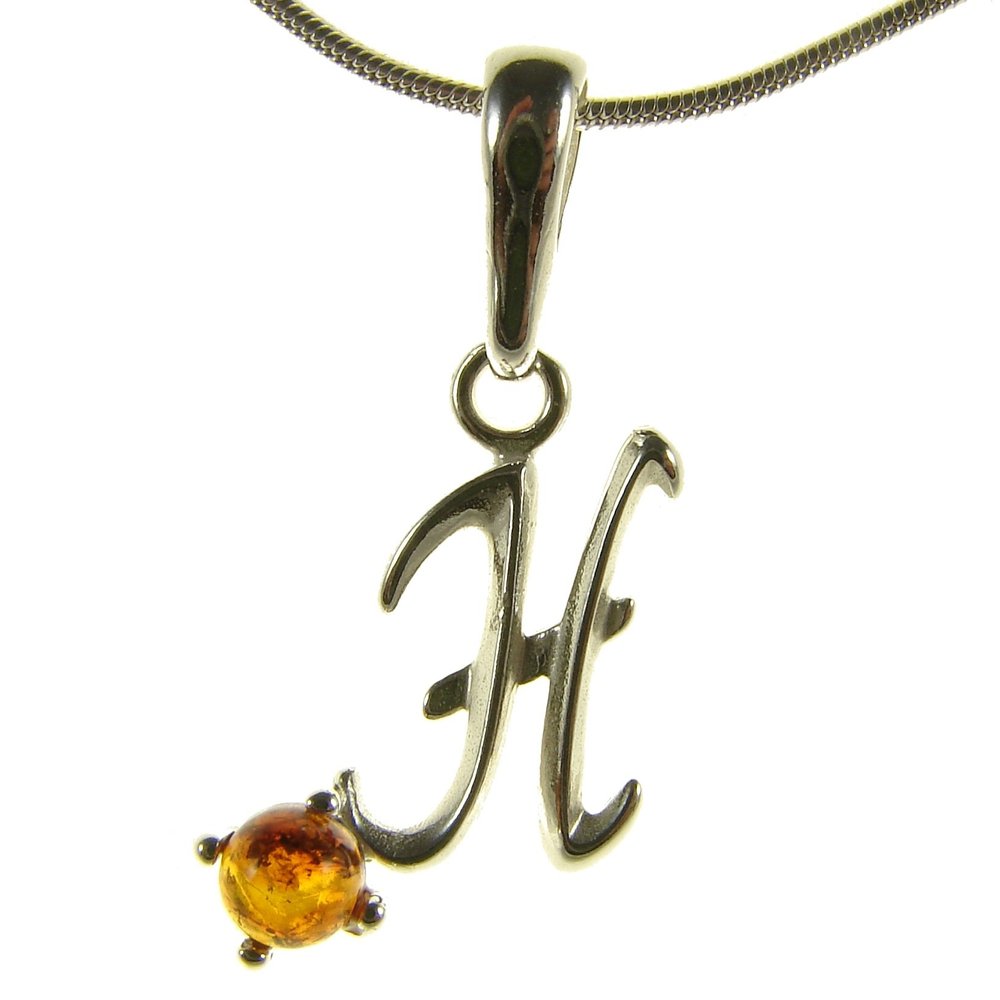 BALTIC AMBER AND STERLING SILVER 925 DESIGNER ALPHABET LETTER H PENDANT JEWELLERY JEWELRY (NO CHAIN)
