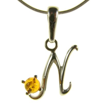 BALTIC AMBER AND STERLING SILVER 925 DESIGNER ALPHABET LETTER N PENDANT JEWELLERY JEWELRY (NO CHAIN)